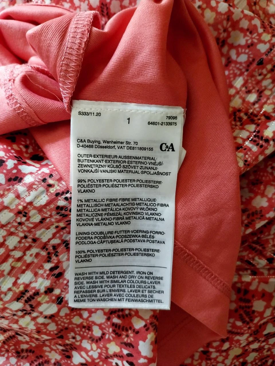 Old pink floral print dress with gold trim Yessica Size 38 – photo 11
